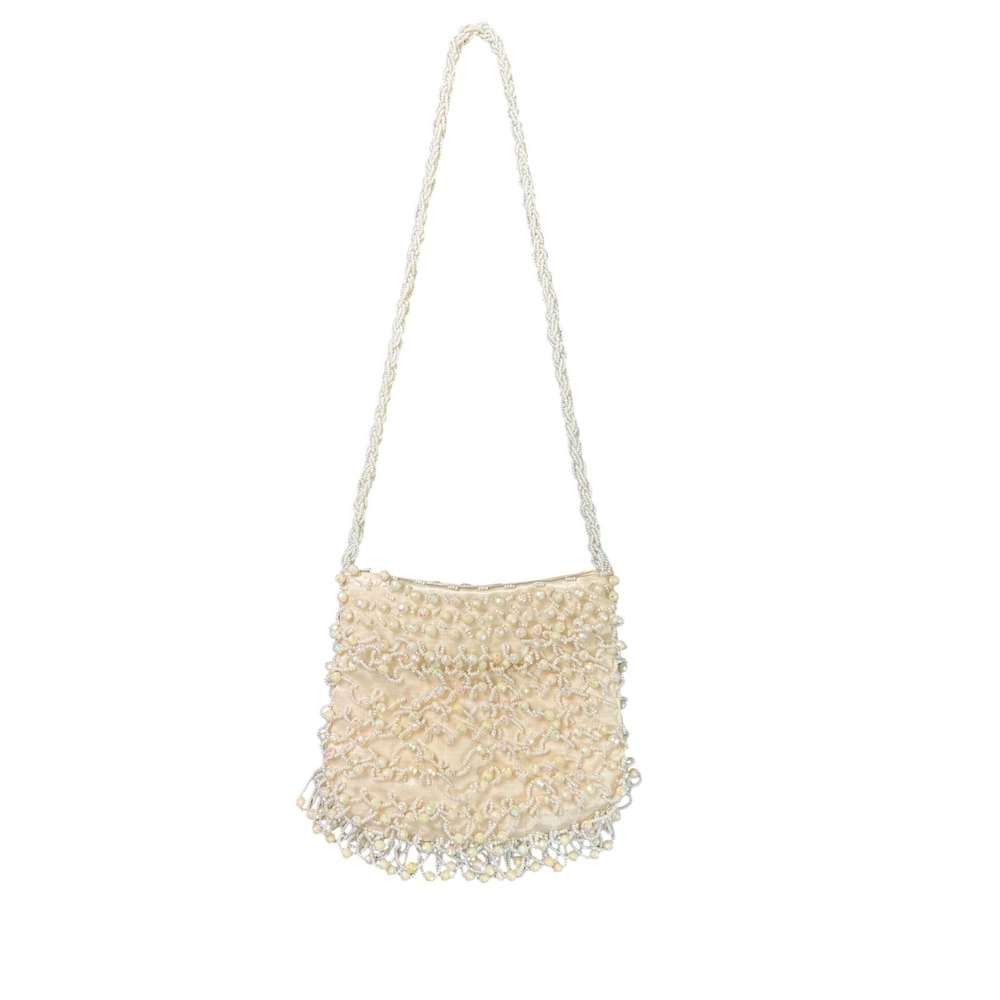 Walborg Vintage Ivory Beaded Evening Bag Faux Pearl Satin Shoulder Bag Hong Kong